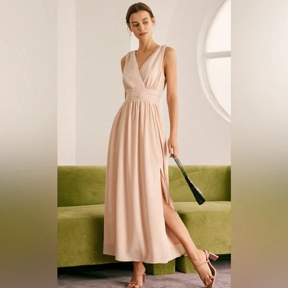 RIHOAS | Dresses | Nwt Rihoas The Apricot V Neck Ruched Wrap Maxi Dress Sz  S | Poshmark